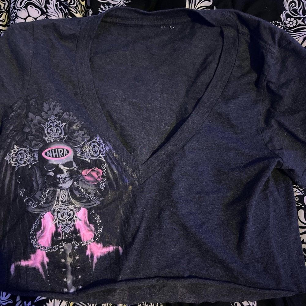 NHRA V-Neck Tee with Graphic Design - Black and Pink